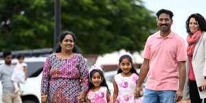 The “Biloela family” - Nadesalingam Murugappan and his wife Priya Nadesalingam,pictured with daughters Kopika and Tharnica - was eventually granted asylum in Australia.