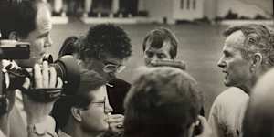 Peter FitzSimons speaking with then-president George H.W. Bush in 1992.