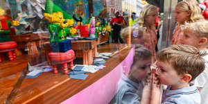 Sonny Baker,Hamish and Camilla McCombe at the unveiling of the Myer Christmas windows on Friday.