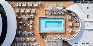 The pool deck of Luminara,the newest ship in the luxury Ritz-Carlton Yacht Collection.