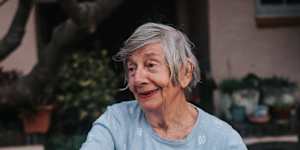 Mum with the Sydney Morning Herald crossword outside her home in Neutral Bay in August 2023.