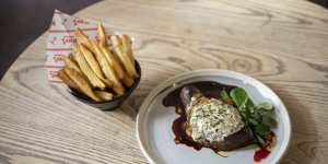 Kirk’s steak frites,with seaweed and sesame butter.