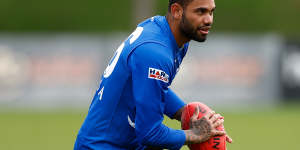 Former North Melbourne midfielder Tarryn Thomas at a training session at Arden Street last year.
