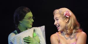Opposites attract:Elphaba (Sheridan Adams) and Glinda (Courtney Monsma) in Wicked.