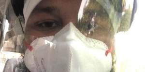 Prabhjot Singh in mask and face shield while travelling in Delhi.