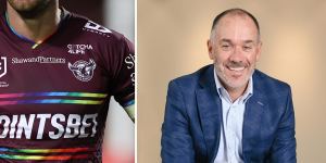 Manly’s controversial pride jersey and former Essendon boss Andrew Thorburn.