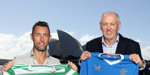 Former Celtic player Scott McDonald and former Rangers player David Mitchell launched the Sydney Super Cup on March 15 2022.
