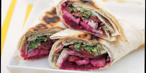 Recipe image for goodfood.com.au. Lebanese chargrilled chicken wrap (Murdoch Books).