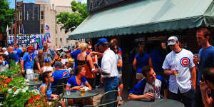 Clubs fans at Murphy's,a tavern outside of Wrigley Field in Chicago. 