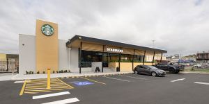 Starbucks’ drive-thru in Warrawong,NSW:drive-thru stores are a key part of the coffee chain’s growth strategy in Australia.