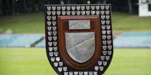 2022 Charter Hall Shute Shield on display at the official Grand Finalists photoshoot at Leichhardt Oval - Tuesday 30th August 2022. 