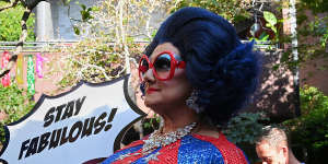 The Fabulous Wonder Mama at the Sydney Mardi Gras press conference at The Beresford in Surry Hills,NSW. February 28,2025. 