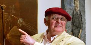 John Olsen in 2005 with his Archibald Prize winning work.