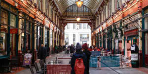 A near-empty terrace outside restaurants in Leadenhall Market at lunchtime during a train drivers strike in London last Friday. Strikes are estimated to have cost the UK economy £1.5 billion ($2.6 billion) last year,according to Bloomberg Economics. 