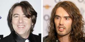 Jonathan Ross,left,and Russell Brand,right were sacked by the BBC in 2008 because they left lewd messages on the voicemail of Andrew Sachs.