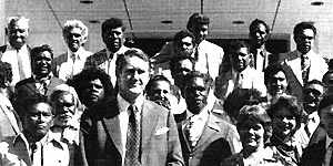 Then prime minister Malcolm Fraser in 1978 with Indigenous leaders at the National Aboriginal Conference (NAC) inaugural meeting in Canberra.