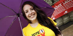 Angela White in 2010 standing as a Sex Party candidate.