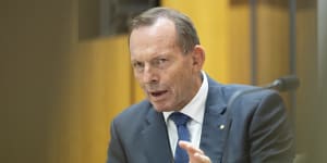 Former Prime Minister Tony Abbott during a hearing on the Aboriginal and Torres Strait Islander Voice Referendum,at Parliament House in Canberra on Monday 1 May 2023. fedpol Photo:Alex Ellinghausen