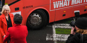 The wheel deal as Labor’s big red bus takes on the opposition’s ‘ditch Danmobile’