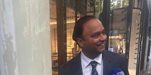 Dinesh Gourisetty arrives at Liberal Party HQ before being preselected.