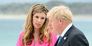 Carrie and Boris Johnson during the G7 Summit In Carbis Bay,England in June.