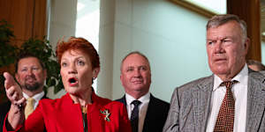 One Nation leader Senator Pauline Hanson and incoming Member for Farrer David Farley.