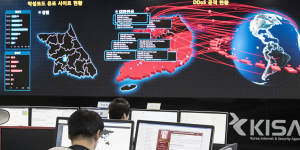 South Korea’s Internet and Security Agency monitors possible cyber attacks during the global Wannacry attack launched by North Korea in 2017.