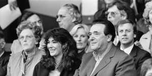 Robert Maxwell and his daughter Ghislaine watch a soccer match between Oxford United - which Robert Maxwell owned - and Brighton&Hove Albion in 1984.