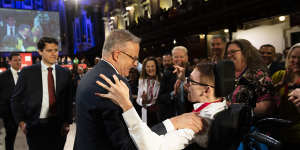 Prime Minister Anthony Albanese farewells the crowd at The 2022 NSW State Labor Conference.