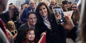 Nikki Haley poses for a selfie after speaking at a campaign event in South Burlington,Vermont,on Sunday.