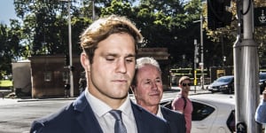 Jack de Belin arrives at Downing Centre court in May last year.