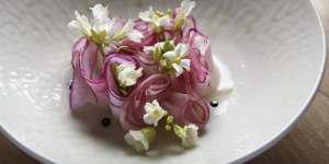 Kohlrabi,enoki and fermented apple is one of the new vegetarian offerings at Yellow.