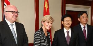 Attorney-General George Brandis,Foreign Minister Julie Bishop and Chinese Central Commission on Political and Legal Affairs,Secretary Meng Jianzhu.