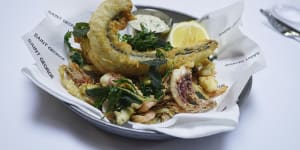 Go-to dish:Fritto misto,a tumble of seafood,fried lemon and crisped sage leaves.