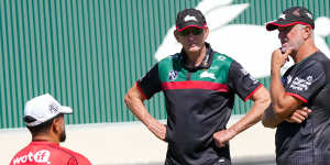 Wayne Bennett and Graham Arnold at South Sydney training on Tuesday.