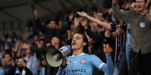 City’s Stefan Colakovski has plenty to shout about after the big win.