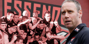 Essendon coach Ben Rutten,and the 2000 premiership team. The Bombers have released a five-year blueprint for success.