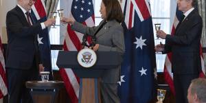 Vice President Kamala Harris with Australia’s Prime Minister Anthony Albanese,left,and Secretary of State Antony Blinken during a state luncheon at the State Department in Washington.