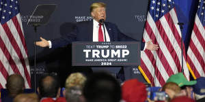 Former US president Donald Trump speaks at a campaign event on Thursday as Mike Pence gave his testimony to the Capitol riots probe.