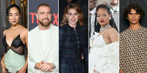 Greta Lee in Gucci;Travis Kelce in Lanvin;Princess Beatrice in Beulah;Rihanna in Valentino;Budjerah in Valentino.