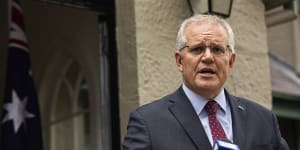 Prime Minister Scott Morrison holds a press conference at Kirribilli House on Wednesday.