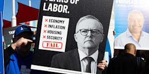 Liberal supporters during Prime Minister Anthony Albanese’s visit to Devonport,Tasmania,on Friday.