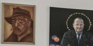 The portrait of Russel Howcroft,painted by Matthew Quick for the Archibald prize in 2011 is on display in the home.