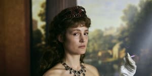 Vicky Krieps gives a stunning performance as Sisi,the rebellious wife of Emperor Franz Joseph of Austria,in Corsage.