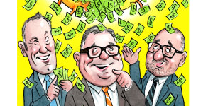 Making it rain:Brian Tyson,Michael Photios and Joe Tannous.