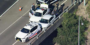 A white Audi allegedly used in underworld shootings in Panania was intercepted by anti-gang police in a high-speed chase.