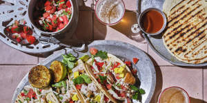 Curtis Stone’s grilled fish tacos with pico de gallo.