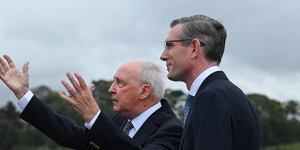 Former prime minister Paul Keating and NSW Premier Dominic Perrottet at Barangaroo.