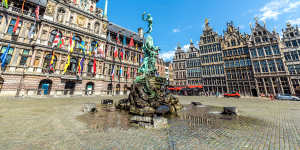 Grote Markt in Antwerp by sunset. 