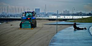 Mechanical rakes,such as this one at St Kilda in the City of Port Phillip,will no longer be used on the Mornington Peninsula.
